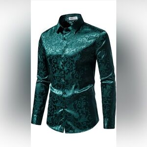 Elegant Teal Patterned Dress Shirt